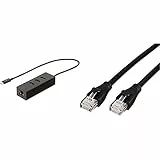 Amazon Basics Adattatore USB 3.1 Tipo-C a hub USB a 3 porte con adattatore Ethernet & Cavo patch Ethernet CAT6, con connettori RJ45, LAN, Gigabit, ideale per reti domestiche e aziendali