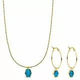 Purelei® Set di gioielli Hopena (oro, argento, oro rosa), Set di collana e orecchini donna in acciao inossidabile, Set regalo collana donna e orecchini con pietre naturali turchesi, waterproof (Oro)