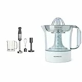 Kenwood Triblade XL HBM60.007GY Frullatore ad Immersione, Mixer, Asta in Acciaio Removibile, Dotato di Frusta a Filo, Grigio & JE290A Spremiagrumi Elettrico, Rotazione a Destra e Sinistra, Bianco