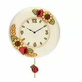 THUN, Orologio A Pendolo in Ceramica Decorata a Mano, Linea Fiori e Fantasia, Diametro 26 cm