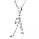 Morella Collana donna argento con ciondolo lettera A argento 925 rodinato con zirconi bianchi 45 cm