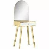 HOMCOM Tavolo per Trucco in Truciolato con Specchio e Ampio Cassetto per Accessori di Bellezza, 50.5x41x134.5 cm