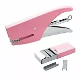 Pinzatrice Manuale, Spillatrice a Mano, Cucitrice in Acciaio Per Ufficio, Scuola e Casa, 1000 Graffette Piccole 6/4 Incluse, Punto Chiuso, Impugnatura in Gomma Antiscivolo (PINZATRICE, ROSA)