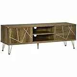 homcom Mobile Porta TV da 55', Mobiletto TV da Salotto con Armadietto, Cassetti e Ripiani in Legno e Acciaio, 150x39x50.8cm, Legno e Oro