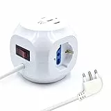 Ewent EW3860 - Multipresa a Cubo 3 posizioni con 2 caricatorI Usb e 1 caricatore Usb-C, con spina italiana 16A, Bianco