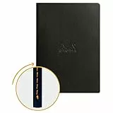 RHODIA 116402C - Taccuino Flessibile Rilegatura Cucita Nero - A5 - A righe - 64 pagine - Carta Clairefontaine Avorio 90 g/m - Copertina Simil Cuoio - Collezione Rhodiarama