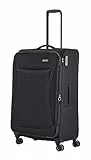 travelite Valigia a 4 Ruote Taglia L Soft Shell, Serie di Valigie Chios con Piega ad Espansione + Protezione Bordi, Trolley in Look Senza Tempo, 78 cm, 90-97 L, Nero