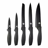MasterChef Set Coltelli da Cucina Professionali, Collezione di Coltello Chef per Pane, Carne e Verdure, Acciaio Inox, Prova di Calore, Lavabile in Lavastoviglie, 5 Pezzi, Nero