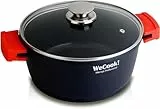 WECOOK! Ecostone Casseruola Alta, Induzione, Coperchio di Vetro 16cm, Antiaderente XTRA DUPONT Ecologico senza PFOA, Alluminio Fuso, 5mm di Spessore, Maniglie in Silicone, Vitroceramica, Gas, Forno