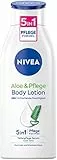 NIVEA Lozione per il corpo all'aloe e cura (400 ml), crema per il corpo per la pelle secca con formula 5 in 1 e siero per la cura profonda, crema per la pelle con aloe vera di origine naturale
