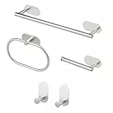 Sarsumir Accessori Bagno Set di 5 - Porta Asciugamani Bagno Adesivo, Porta Carta Igienica, Anello Portasciugamani, Ganci Adesivi, Argento