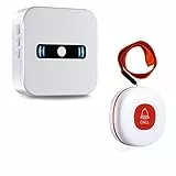 DAYTECH Pulsante di chiamata wireless di Caregiver Pager per paziente anziano nel sistema di allarme domestico 1 ricevitore portatile e 1 trasmettitore SOS