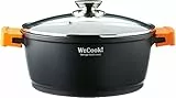 WECOOK! Ecochef Titanio Casseruola Alta, Induzione, Coperchio di Vetro 20cm, Antiaderente QUANTANIUM Ecologico senza PFOA, Alluminio Fuso 5mm Spessore, Maniglie in Silicone, Vitroceramica, Forno