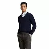Polo Ralph Lauren - Maglione con Scollo a V in Lana Merino Lavabile (M, Blue)