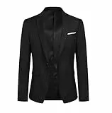 YOUTHUP Blazer da Uomo Giacca da Abito con 2 Bottoni Formale Monopetto Slim Fit Elegante Giacche da Smoking Nero，M