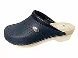 Bocciolo Zoccolo Chiuso Donna Leggero Tomaia Pelle Forata Suola Micro + Legno Tacco 4,5 CM Made in Italy Articolo 733 (Blu, 36)