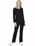 DeSen Pigiama Donna Lungo Due Pezzi, Pigiami Inverno Pigiama Manica Lunga, Camicia da Notte per Donna Camicia Pantaloni (44-46,01Nero)