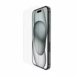 Belkin ScreenForce UltraGlass 2 Proteggi schermo antimicrobico, vetro per iPhone 15, antigraffio, sottile, con durezza di 9H, include un supporto di allineamento per un'applicazione senza bolle