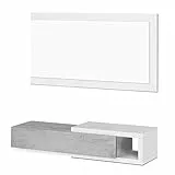 Habitdesign Ingresso con cassetto e Specchio, Mobile da Ingresso, Modello mezzogiorno, Rifinito in Bianco Artik e Cemento, Misure: 95 cm (Larghezza) x 19 cm (Altezza) x 26 cm (profondità)