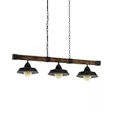 EGLO Lampada a sospensione Oldbury, lampada a sospensione vintage a tre punti luce nel design industrial, lampada a sospensione in acciaio, nero, marrone rustico, E27, 118 cm