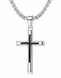 JeweBella Collana Croce Uomo Donna Ciondolo Croce Nera in Argento Sterling 925 con 3MM Largo Catena Veneziana in Acciaio Inossidabile 61CM Argento Religioso Regalo Gioielli