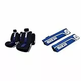 Sparco SPC1011 Set di Coprisedili Auto, Classic, Nero/Blu, Set di 9 & Spc SPC1200 Cuscino Modello Linea S, Blu/Bianco, Set di 2