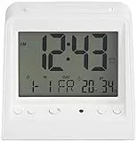 Amazon Basics - Sveglia digitale da tavolo con display con temperatura, data e luce, triangolare, Bianco, 3.5 x 3.7 x 1.9inches