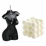 2 candele a forma di corpo femminile, candele a forma di cubo in cera di soia, candele decorative per la casa, candele profumate a mano, per decorazioni e regali (bianco nero)