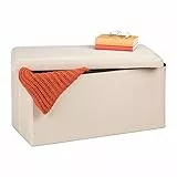 Relaxdays Panca Contenitore, Seduta Imbottita, 80 Litri, Pouf Cassapanca per Corridoio e Salotto, 38x77x39 cm, Crema, 60% Fibra di Legno 30% Velluto 10% gommapiuma