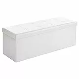 SONGMICS Cassapanca Contenitore 120L, Pouf Contenitore, Panca Poggiapiedi Pieghevole, Capacità di Carico di 300 kg, Rivestimento in Similpelle, Seduta Imbottita, Bianco LSF702