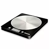 Salter 1036 BKSSDR - Bilancia elettronica a disco, vista in TV, design elegante e sottile, piattaforma in acciaio inox filato, aggiungi e pesa, liquidi e fluidi, capacità max di 5 Kg, Nero/cromato