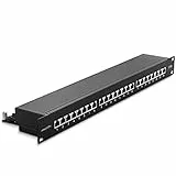 deleyCON CAT6a Patch Panel 24 Porte del Desktop 19' Pollici Montaggio Rack Assemblaggio del Server 24x RJ45 Schermato TIA568A TIA568B - Nero