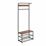 Amazon Basics - Appendiabiti con sette ganci, panca e tre ripiani per riporre le scarpe, Nero, 70.1 cm x 33 cm x 180.3 cm
