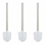 Relaxdays Scovolino per WC, Set da 3, Scopino da Bagno, Manico in Acciaio Inox, Testina Rimovibile, HD 35 x 8 cm, Bianco, 80% plastica 20%