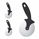 Relaxdays Rotella Tagliapizza, Set da 3, Lama in Acciaio Inox, Ø 9,5 cm, Manico in Plastica, da Cucina, Argentato Nero