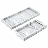 2pz Vassoio da Toeletta per Il Bagno, 2 Dimensioni Vassoi da Bagno in Silicone Vassoio per Anelli con Gingillo di Profumo Vassoio da Bancone del Bagno per Ripiano del Bagno (Marmo Bianco)