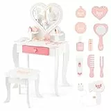 COSTWAY Toeletta Trucco per Bambina 2 in 1, Set di Tavolo Trucco e Sgabello per Bambine con Specchio Rimovibile e Cassetto, Toeletta Trucco per Bambine con giocattoli 3 Anni+ (Modello 3)