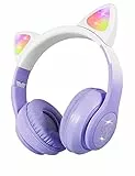 XtenKea Cuffie Bluetooth per Bambini con Orecchie da Gatto, Cuffie Wireless con microfono e illuminazione LED, Pieghevole Over-Ear Cuffie per Smartphone/scuola/scrivania/PC/Kindle (Viola)