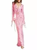 Sunfanrtnn Set da donna in 2 pezzi con gonna a rete trasparente a maniche lunghe e maxi gonne lunghe aderenti, abiti da spiaggia per uscire, rosa, S