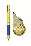 OSAMA - Set Cancelleria con Bianchetto a Nastro, 20 METRI + Penna a Sfera 4 Colori 4 Multi, Kit Cartoleria e Cancelleria Scuola e Ufficio con Correttore a Nastro e Penna Multicolore, Giallo/Blu