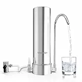 Vortopt Filtro Acqua Rubinetto Aggiornato da Banco in Acciaio Inossidabile - Filtraggio a 5 Stadi per 8000 Galloni - Depuratore d'acqua con KDF, Riduce Cloro e Metalli Pesanti, F7 (1 Filtro Incluso)