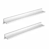 SONGMICS Mensole da Muro, Set di 2 Mensole da Parete con Vernice Lucida, 80 x 10 cm, per Cornici Portafoto e Libri, Soggiorno Camera da Letto Bagno Cucina, Facile da Montare, Bianco LWS080W01
