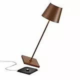 Zafferano Poldina Pro, Lampada da tavolo LED senza fili Ricaricabile, Dimmer touch 2700-3000K, ricarica wireless, IP65 Uso Interno/Esterno batteria Lunga Durata, Corpo in Alluminio, H38cm - Corten
