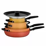 Meyer Accent Spark - Set di 6 pentole e padelle impilabili con coperchi universali e forma anti fuoriuscita, mix di pentole in acciaio inossidabile e antiaderenti