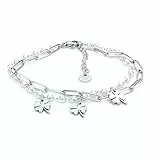 SAGA GIOIELLI® Bracciale Donna Perle Catena In Acciaio Albero Della Vita Quadrifoglio (QUADRIFOGLIO)