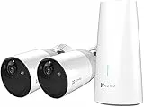 EZVIZ BC1 Telecamere Senza Fili da Esterno 1080p, con Wi-Fi, a Batteria con Durata 365 Giorni, Visione Notturna a Colori, Audio Bidirezionale, Kit da 2 Telecamere con 1 Base, Alexa