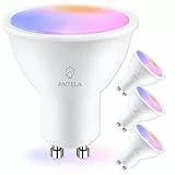 Lampadine LED WiFi GU10 5W, ANTELA, Dimmerabile, Controllo App con Alexa/Google Home, RGB&2700K-6500K Bianco Freddo Caldo