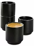 Set di 4 Tazze da Espresso in Ceramica Nera - Design Impilabile - Pareti Spesse - Lavabile in Lavastoviglie - 70 ml