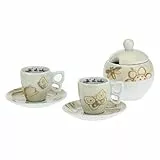 THUN - Set 2 Tazzine caffè e Zuccheriera - Linea Elegance - Porcellana - 110 ml - Ø 6,5 cm - 5,5 cm h - piattino Ø 11,5 cm - zuccheriera 11x11x120 cm h - 110 ml