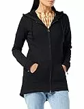 URBAN CLASSICS Felpa Lunga con Cappuccio da Donna, Cardigan Lungo con Zip a Coulisse, Felpa da Donna a Maniche Lunghe con Tasche, Maglione con Cappuccio, Colore nero, taglia XL